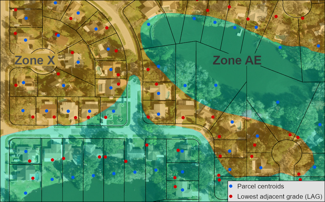 PARCELS SHOWING DISLOCATION BETWEEN THE DETERMINED PARCEL CENTROID VS. THE INSURED BUILDING’S LAG