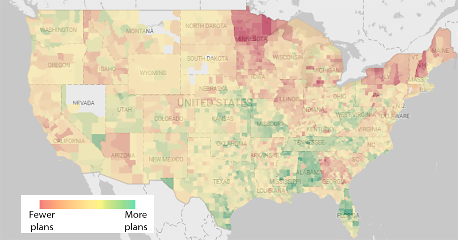 FIGURE 3A: CHANGES IN NON-SNP PLANS OFFERED BY COUNTY FROM 2025 TO 2026