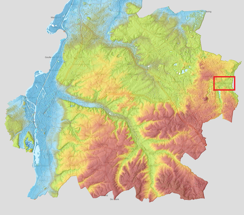 Figuur 3: Actueel Hoogtebestand Nederland – ingezoomd op Zuid-Limburg