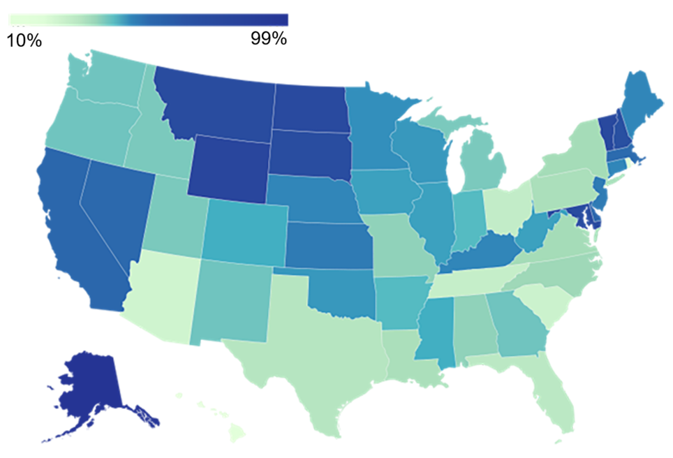Figure 1: Percent of dually elegible individuals enrolled in Medicare FFS by state