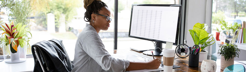 A woman working at an office